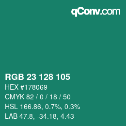 Color code: RGB 23 128 105 | qconv.com