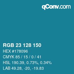 カラーコード: RGB 23 128 150 | qconv.com