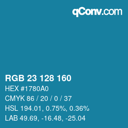 カラーコード: RGB 23 128 160 | qconv.com