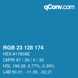 カラーコード: RGB 23 128 174 | qconv.com