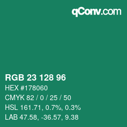 カラーコード: RGB 23 128 96 | qconv.com