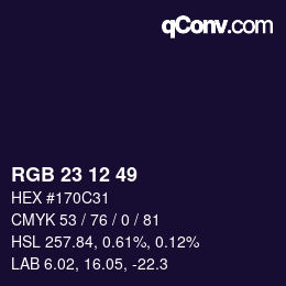 Color code: RGB 23 12 49 | qconv.com
