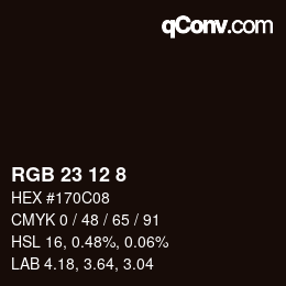 Color code: RGB 23 12 8 | qconv.com