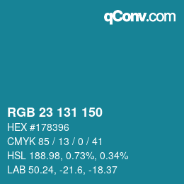 颜色代码: RGB 23 131 150 | qconv.com