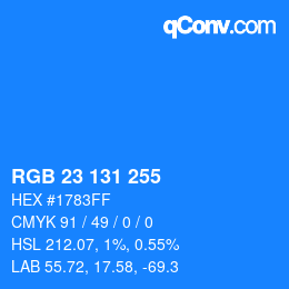 カラーコード: RGB 23 131 255 | qconv.com