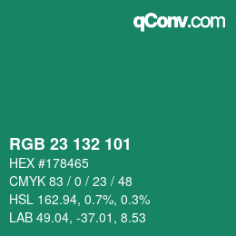 Color code: RGB 23 132 101 | qconv.com