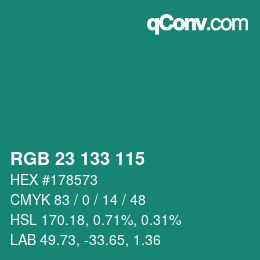 Color code: RGB 23 133 115 | qconv.com