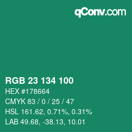 Color code: RGB 23 134 100 | qconv.com