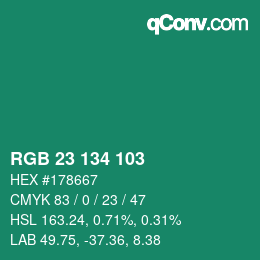 Farbcode: RGB 23 134 103 | qconv.com
