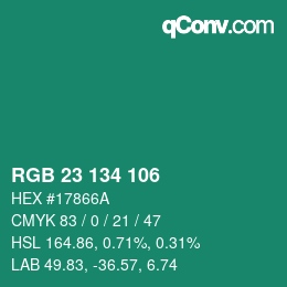 Color code: RGB 23 134 106 | qconv.com