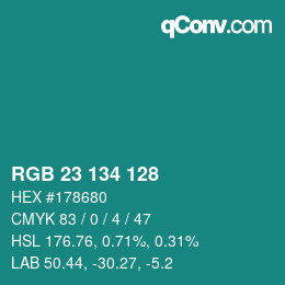 Color code: RGB 23 134 128 | qconv.com