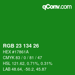 Color code: RGB 23 134 26 | qconv.com