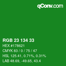 Color code: RGB 23 134 33 | qconv.com