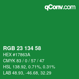 Color code: RGB 23 134 58 | qconv.com