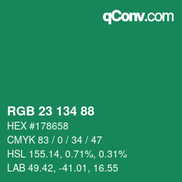 Color code: RGB 23 134 88 | qconv.com
