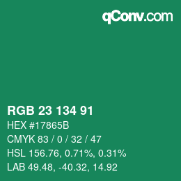 Color code: RGB 23 134 91 | qconv.com