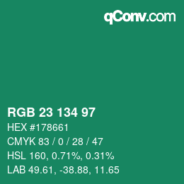 Farbcode: RGB 23 134 97 | qconv.com