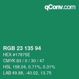 Color code: RGB 23 135 94 | qconv.com