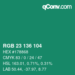 Color code: RGB 23 136 104 | qconv.com