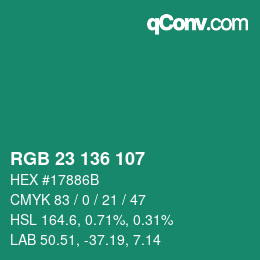 Color code: RGB 23 136 107 | qconv.com