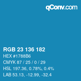 Farbcode: RGB 23 136 182 | qconv.com