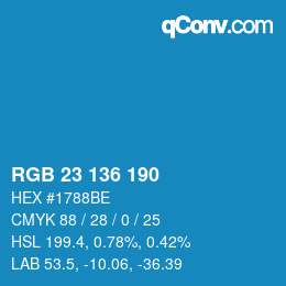 Color code: RGB 23 136 190 | qconv.com
