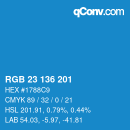 Color code: RGB 23 136 201 | qconv.com