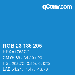 Color code: RGB 23 136 205 | qconv.com