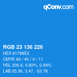 Color code: RGB 23 136 226 | qconv.com