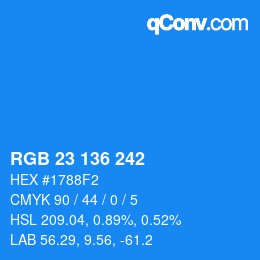 Color code: RGB 23 136 242 | qconv.com