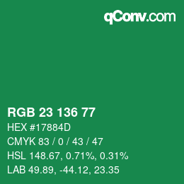 Color code: RGB 23 136 77 | qconv.com