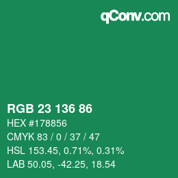Color code: RGB 23 136 86 | qconv.com