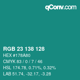 Color code: RGB 23 138 128 | qconv.com