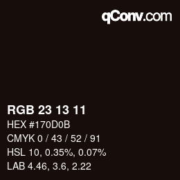 Color code: RGB 23 13 11 | qconv.com