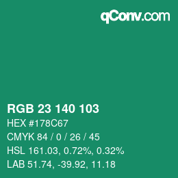 Color code: RGB 23 140 103 | qconv.com
