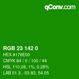 Color code: RGB 23 142 0 | qconv.com