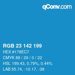 颜色代码: RGB 23 142 199 | qconv.com
