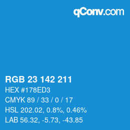 カラーコード: RGB 23 142 211 | qconv.com