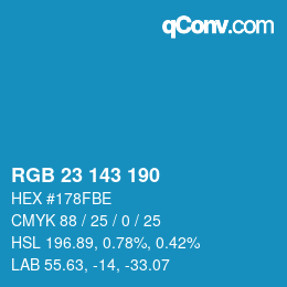 カラーコード: RGB 23 143 190 | qconv.com