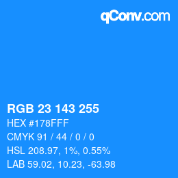 Color code: RGB 23 143 255 | qconv.com