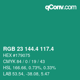 カラーコード: RGB 23 144.4 117.4 | qconv.com