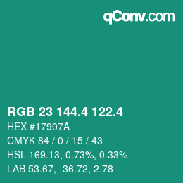 カラーコード: RGB 23 144.4 122.4 | qconv.com