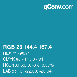 カラーコード: RGB 23 144.4 167.4 | qconv.com