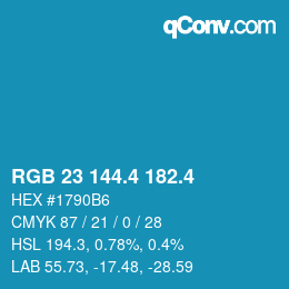 カラーコード: RGB 23 144.4 182.4 | qconv.com