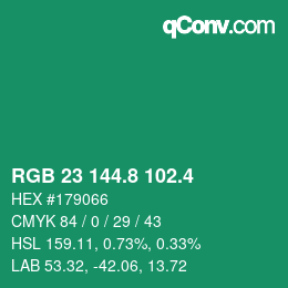 カラーコード: RGB 23 144.8 102.4 | qconv.com