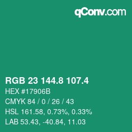 カラーコード: RGB 23 144.8 107.4 | qconv.com