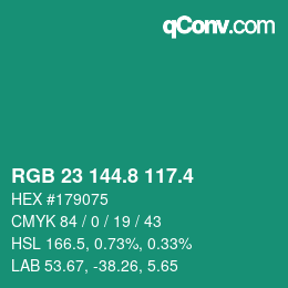 カラーコード: RGB 23 144.8 117.4 | qconv.com