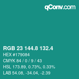 カラーコード: RGB 23 144.8 132.4 | qconv.com