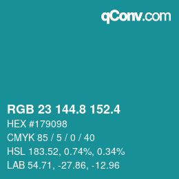 カラーコード: RGB 23 144.8 152.4 | qconv.com