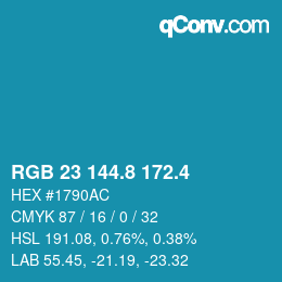 カラーコード: RGB 23 144.8 172.4 | qconv.com
